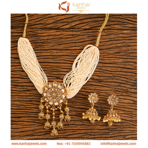 Wholesaler and Manufacturer of Antique Gold Plated Choker Necklace <b>Set</b> With Small Pearl Beaded 18413 - Product Image 2