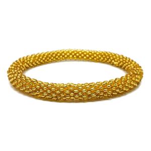 Plain <b>Gold</b> <b>Solid</b> Color Nepal Beaded Seed Bead Bracelet - Product Image 1