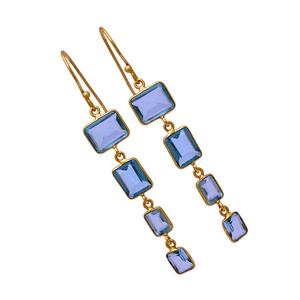 Boucles d'oreilles pendantes en topaze bleue, forme rectangle, pierres précieuses, couleur argent et or 925, bijoux faits à la main, livraison gratuite - Product Image 3