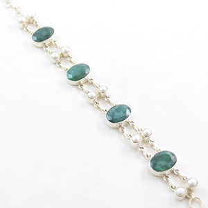 Bracelet en argent 925 véritable, bijoux faits à la main en pierre d'émeraude - Product Image 1