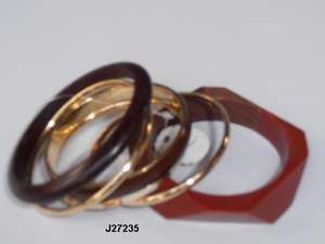 Ensemble de bracelets épais pour femmes et filles Bracelets assortis en résine de bois violet et laiton avec perle et pierre principale en diamant - Product Image 2