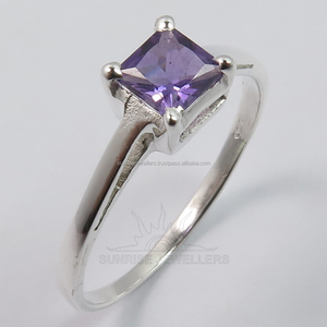 Bague de naissance améthyste violette naturelle 925 bague de mariage en argent sterling avec pierres précieuses en forme de carré bagues de mode bijoux pour femmes - Product Image 1