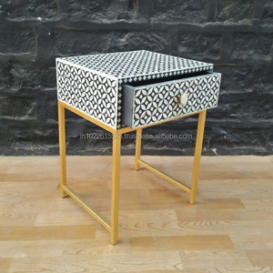 Mesita de noche con incrustaciones de hueso, mesa auxiliar con incrustaciones de hueso - Product Image 2