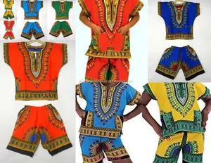 Afrikanische Dashiki Kinder Traditionelle Kinder Dashiki Anzug Kinder Jungen Mädchen Maxican Poncho Hippie Shirt und kurze Größe S M L.