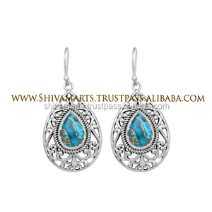 Pendientes colgantes de plata de ley 925 para mujer, piedras preciosas naturales turquesa Vintage, joyería fina de declaración de boda - Product Image 2