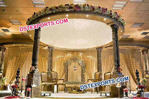 Boda India tallada Mandap Último diseño Madera tallada Seis pilares Mandap Matrimonio indio Mandap Sillas con pilares de madera Reino Unido - Product Image 5