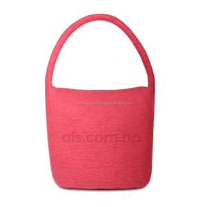 Adorable laine vintage feutrée pour sac fourre-tout rose pour femmes doublure en coton faite à la main fermeture à glissière Hobos feuille Design Two Shoppin' - Product Image 2