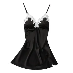 sexy young girls padded bust lace satin nightgowns luxury noble V-neck sleeveless summer womens home nightwear