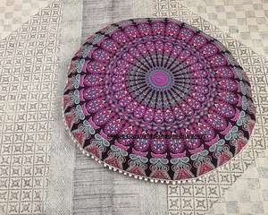 Floor <b>Cushion</b> <b>Cover</b> Peacock Mandala Pouffe Beautiful Pouf Cotton Multiple Color Home Decor By Indian Consigners - Product Image 3
