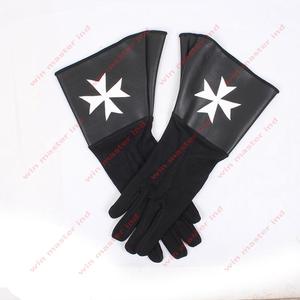 Guantes masónicos de algodón y cuero, manguitos con bordado a mano, color negro - Product Image 1