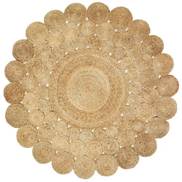 Circle Jute Designer Rugs Living Room Large Rugs and Carpet Jute Round Rugs in Yellow Colour