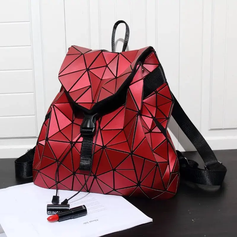 Sac à dos scolaire en triangle pour hommes et femmes, à la mode, treillis pliable durable, étanche, holographique