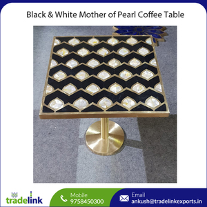 Mesa de centro con incrustaciones de mármol con soporte de latón, piedra preciosa blanca y negra, calidad de exportación, muebles para el hogar Premium, sala de estar moderna Premium - Product Image 5