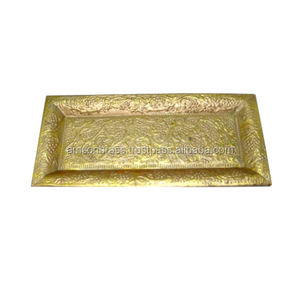 ถาดเสิร์ฟโลหะชุบสังกะสีพร้อมที่จับถาดเสิร์ฟทำจากทองเหลืองแบบโบราณมีรู - Product Image 5