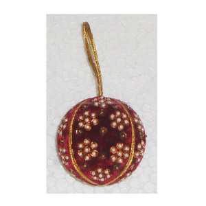 Material de tela Zari bordado árbol de Navidad adornos colgantes forma de bola con Color granate utilizado para la decoración de la fiesta de cumpleaños - Product Image 1