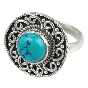 Anillos de plata de ley 925 con forma redonda, color verde turquesa, joyería India - Product Image 3