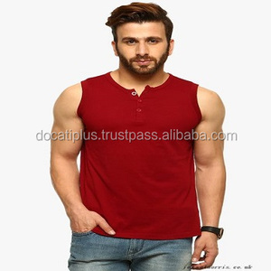 custom oem cotton <b>Sleeveless</b> Henley <b>Tshirts</b> for men - Product Image 1