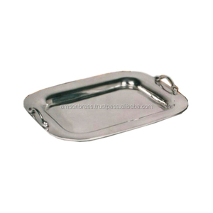 Bandeja de servicio de metal con asas laterales Vajilla Bandeja de servicio Forma rectangular Acabado plateado - Product Image 1