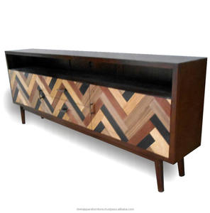 Muebles escandinavos-mueble de mediados de siglo moderno soporte de madera para TV con motivo de chapa de ébano - Product Image 1