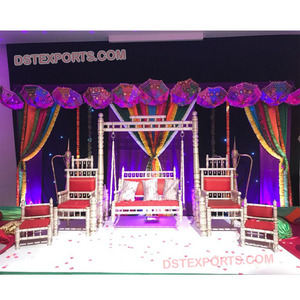 ชุดแต่งงานอินเดียเวทีสวิงกับเก้าอี้แต่งงานMehndiตกแต่งเวทีที่มีการแกว่งSankhedaเวทีชุดแกว่ง - Product Image 1