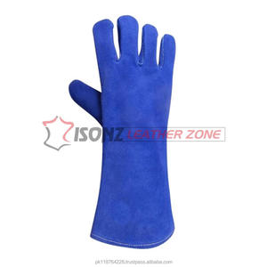 Gants de soudage ISONZ de qualité supérieure en cuir suédé bleu à double paume de 14 pouces, anti-impact, anti-coupure, résistants à la chaleur, robustes - Product Image 5