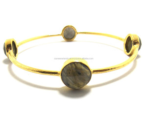 Hecho a mano nuevo diseño forma redonda moda pulsera brazalete labradorita natural piedra preciosa con chapado en oro - Product Image 1