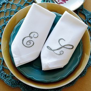 Blanc 100% coton broderie logo mariage linge de table serviettes de table - Product Image 3