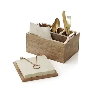 Kim loại đồ dùng chủ nhà bếp Bảng đồ ăn giỏ Keo Gỗ dao kéo đồ dùng Caddy Organizer Box bằng gỗ dao kéo chủ