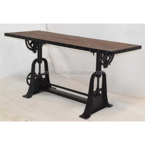 Table à dessin convertible industrielle rétro en fonte avec manivelle manuelle réglable pour le dessin, la peinture, l'ingénierie, la salle à manger, le bureau - Product Image 4