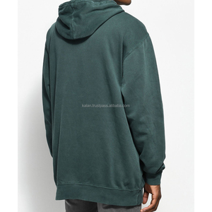 Mejor precio KFH48 Sudadera con capucha verde oscuro para hombre 100% algodón de talla grande con bolsillos cortados y cosidos para el invierno - Product Image 6