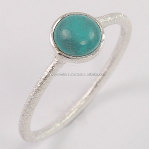 US 7,75 nuevo bisel de piedras preciosas TURQUESA Natural ajuste corte redondo 925 plata esterlina sólida mejor diseño tamaño de anillo - Product Image 1