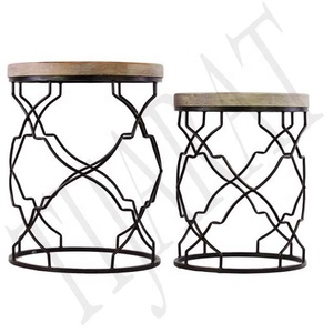 โต๊ะกาแฟเหล็กที่มีไม้ด้านบนโต๊ะกาแฟที่ทันสมัยร้อนขายโต๊ะข้างไม้รอบด้านบน - Product Image 1