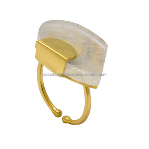 Pierre de lune arc-en-ciel Bague en argent sterling 925 Luxe or 18 carats Belle pierre précieuse Réglage de la lunette Cadeaux de fiançailles pour les mariages - Product Image 4