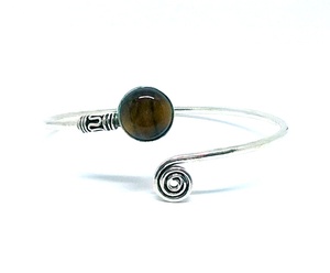 Wholesale Silver Fashion Women's Geometric Cuff <b>Bracelet</b> with Natural Tiger Eye <b>Stone</b> Bezel Set Brass Premium Accessory - Product Image 1