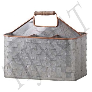 Hot Selling Metal Galvanized <b>Storage</b> <b>Basket</b> Tray with Handles <b>for</b> Serving & Display Tabletop Decoration Home Hotel Restaurants - Product Image 5