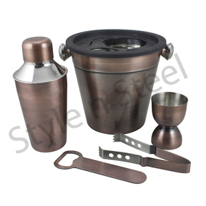 ชุดบาร์ค็อกเทลป้องกันสนิมสำหรับบาร์บาร์เทนเดอร์ในบ้านพร้อมสแตนเลสสีโบราณ - Product Image 1