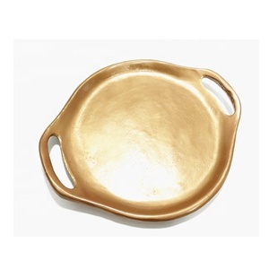 <b>Gold</b> Plated Metal Food <b>Serving</b> <b>Tray</b> with Handles Restaurant & Hotel Supplies Tabletop Decorative Home Decoration - Product Image 2