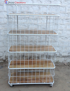 Vintage Iron Mango Wood Bookshelf Display Stand Open <b>Rack</b> <b>Shelf</b> - Product Image 4