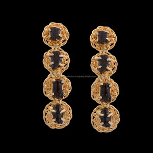 Christmas 18K Gold-Plated Brass <b>Tourmaline</b> Stud <b>Earrings</b> Prong Setting Geometric Bohemia Design for Parties Gifts Children - Product Image 1