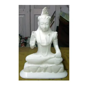 Statue de Shree Shiva Ji en marbre blanc pur, Position assise sur la bénédiction du tigre à la main, objet à but religieux Hindu - Product Image 1