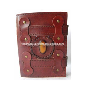 Handmade Vintage Embossed Leather Journal with Two Belts and Stone, Premium Leather Diary Handmade Vintage Leather Journal - Product Image 2