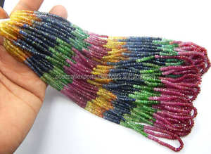 Micro Faceted Shaded Multi Sapphire Rondelle Beaded Ruby Emerald Shaded Multi Sapphire Beads - Product Image 5