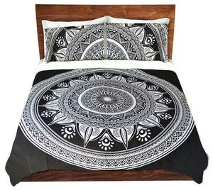 Floral Print Cotton Double Bedsheet with 2 <b>Pillow</b> Covers Peacock Mandala Multi Handmade For Living Room By Indian Consigners - Product Image 1