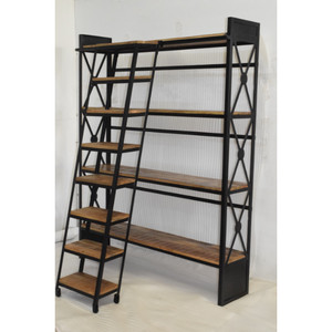 Solid Wooden Metal Industrial Vintage Design Huge Ladder Bookcase