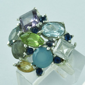 Bague multi-pierres pour bijoux, bague en argent Sterling 925, bague en pierre précieuse - Product Image 3