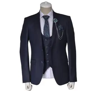 Hochwertiger Navy Blue Wollstoff Herren italienisches Design Hochzeitsanzug heißer Verkauf Mode