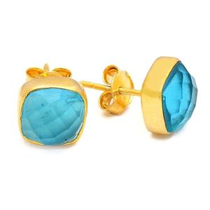 Boucles d'oreilles unisexes en argent sterling 925 en forme de coussin Aqua Quartz pour fiançailles, anniversaire de mariage ou cadeau de fête - Product Image 2