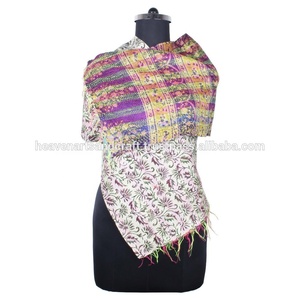 Kantha ผ้าพันคอผ้าไหมงานแฮนด์เมดสไตล์วินเทจดีไซน์อินเทรนด์สำหรับเด็กผู้หญิงผ้าพันคอ SC1232วินเทจผ้าคอตตอนเย็บมือ - Product Image 3