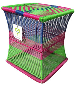 Tabouret personnalisé moderne en bambou naturel carré pouf portable salon chambre jardin rotin tabouret en osier console incrustée d'os - Product Image 3