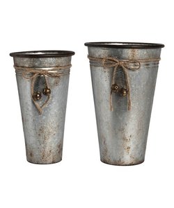 Set of 2 Garden Antique Galvanized Tall Flower Vase - Product Image 1